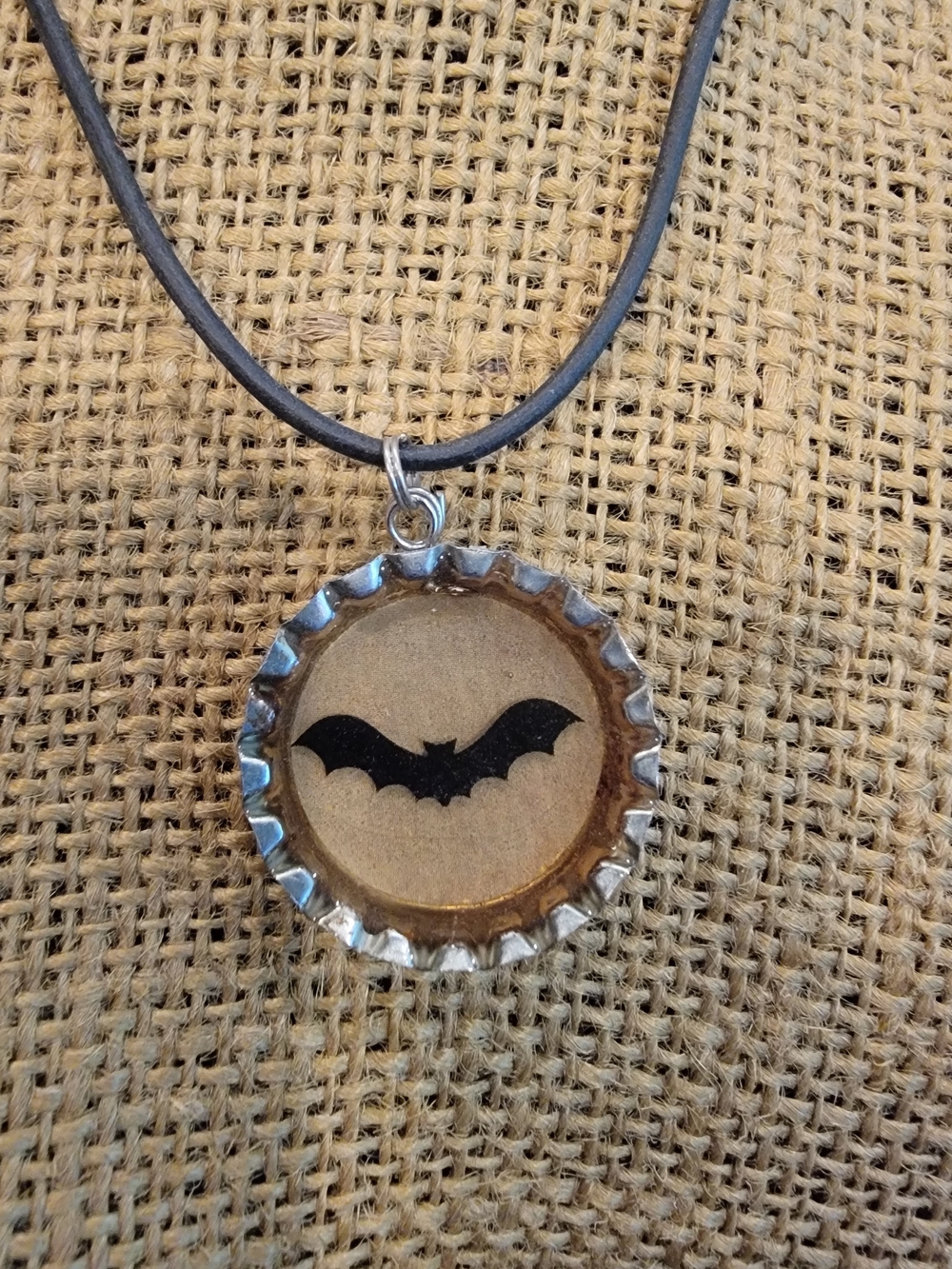 Halloween Black Bat Vintage Bottle Cap Pendant Necklace